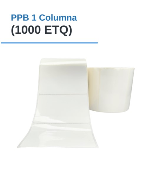 ROLLO DE ETIQUETAS ADHESIVAS PLASTIFICADAS PPB 3" X 2" X 1000 ETQ. X 1COL, TUCO 1" (75mm X 50mm)
