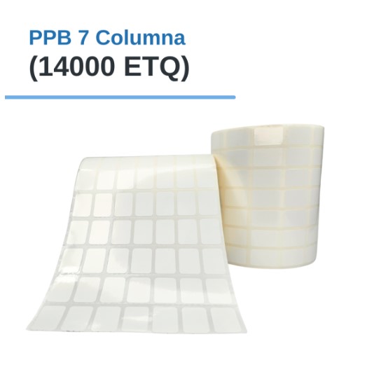 ROLLO DE ETIQUETAS ADHESIVAS PLASTIFICADAS PPB 0.5" X 0.7" X 14000 ETQ. X 7 COL, TUCO 1" (13mm X 19mm)