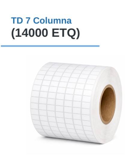 ROLLO DE ETIQUETAS ADHESIVAS TERMICO DIRECTO TD 0.5" X 0.7" X 14000 ETQ. X 7COL, TUCO 1" (13mm X 19mm)