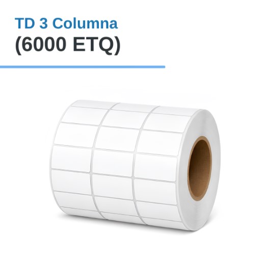 ROLLO DE ETIQUETAS ADHESIVAS TERMICO DIRECTO TD 1.1" X 0.7" X 6000 ETQ. X 3COL, TUCO 1" (30mm X 20mm)