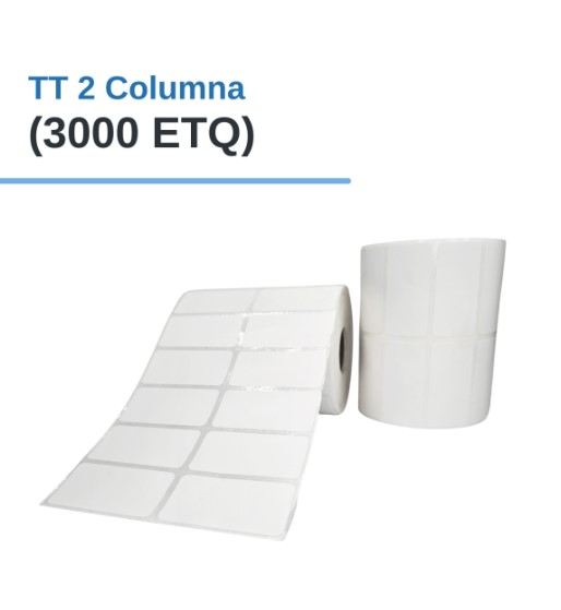 ROLLO DE ETIQUETAS ADHESIVAS DE PAPEL TT 2" X 1" X 3000 ETQ. X 2COL, TUCO 1" (50mm X 25mm)