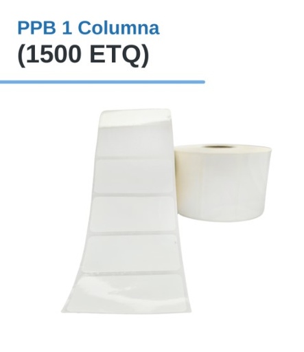 ROLLO DE ETIQUETAS ADHESIVAS PLASTIFICADAS PPB 2" X 1" X 1500 ETQ. X 1COL, TUCO 1" (50mmX25mm)