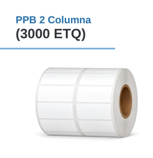 ROLLO DE ETIQUETAS ADHESIVAS PLASTIFICADAS PPB 2" X 1" X 3000 ETQ. X 2COL, TUCO 1" (50mmX25mm)