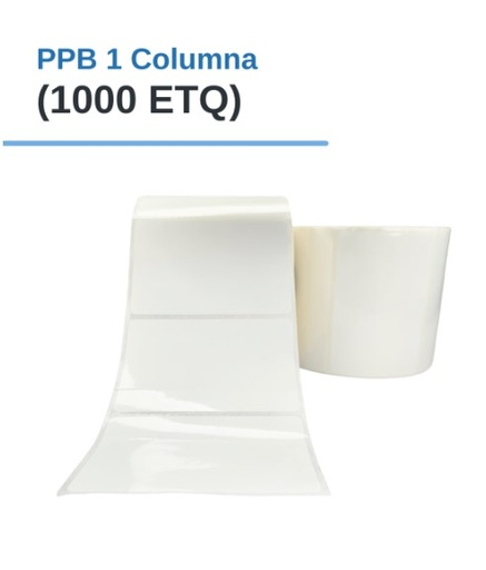 ROLLO DE ETIQUETAS ADHESIVAS PLASTIFICADAS PPB 3" X 2" X 1000 ETQ. X 1COL, TUCO 1" (75mm X 50mm)
