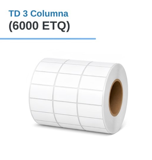 ROLLO DE ETIQUETAS ADHESIVAS TERMICO DIRECTO TD 1.1" X 0.7" X 6000 ETQ. X 3COL, TUCO 1" (30mm X 20mm)
