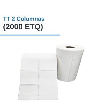 ROLLO DE ETIQUETAS ADHESIVAS DE PAPEL TT 2" X 1.5" X 2000 ETQ. X 2COL, TUCO 1" (50mm X 38mm)