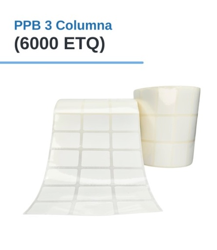 ROLLO DE ETIQUETAS ADHESIVAS PLASTIFICADAS PPB 1.2" X 0.8" X 6000 ETQ. X 3COL, TUCO 1" (30mm X 20mm)